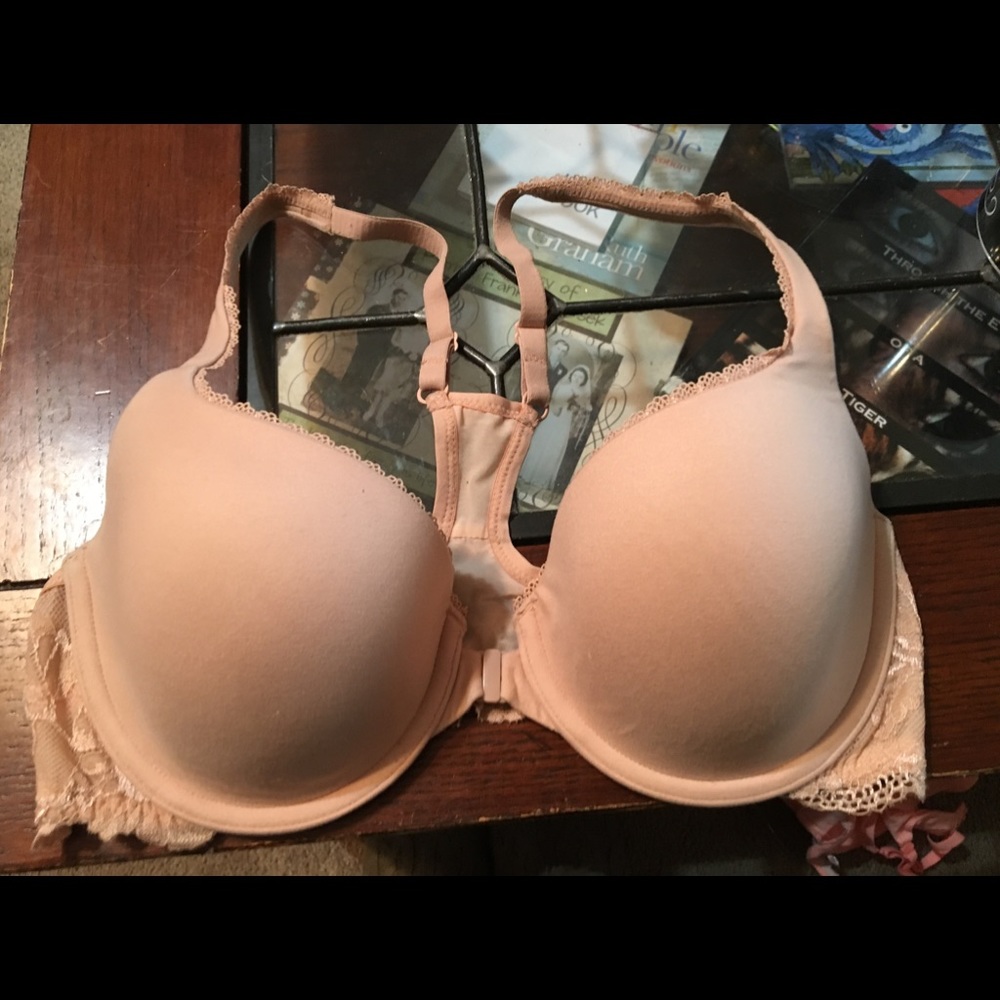 Beige Victoria's Secret 34D racer back bra.
